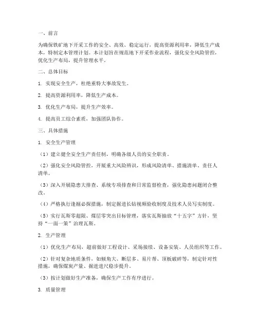 铁矿地下开采管理工作计划