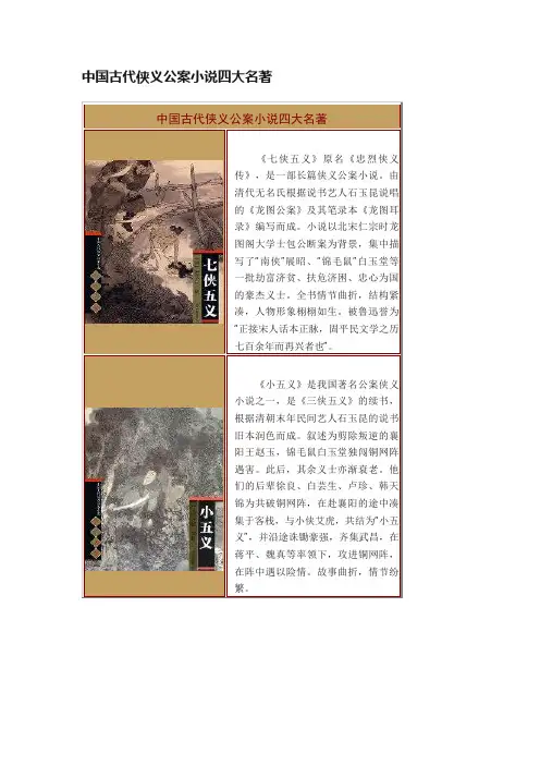 中国古代侠义公案小说四大名著