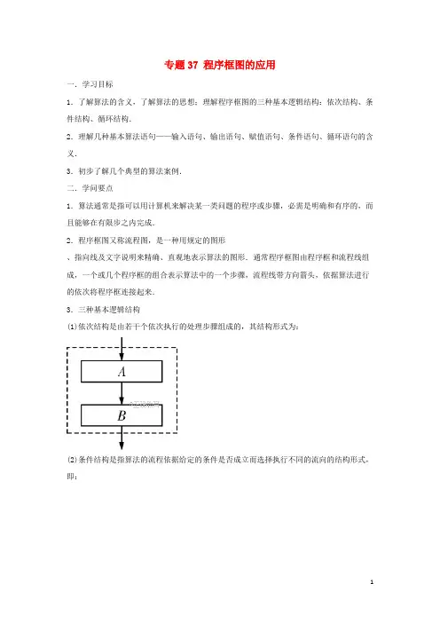 2025届高考数学基础总复习提升之专题突破详解专题37程序框图的应用含解析