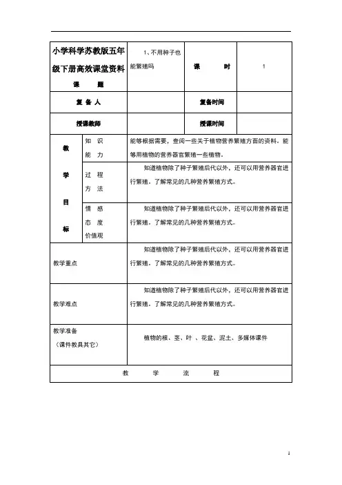 小学科学苏教版五年级下册高效课堂资料《不用种子也能繁殖吗》教案1