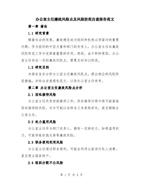 办公室主任廉政风险点及风险防范自查报告范文