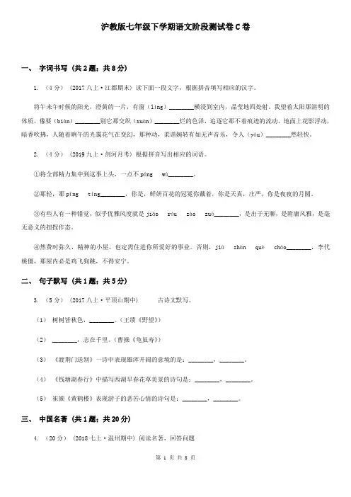 沪教版七年级下学期语文阶段测试卷C卷