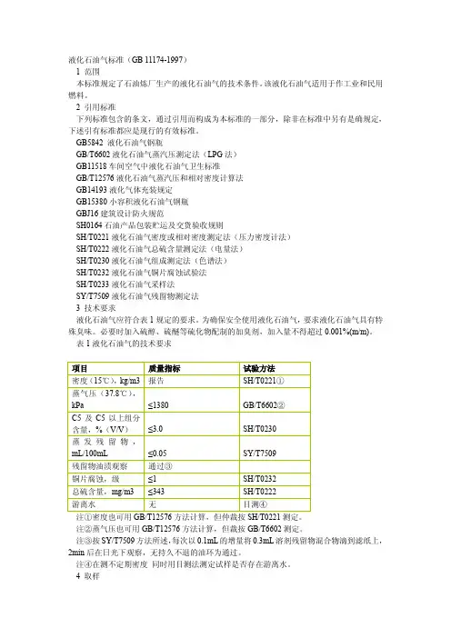 液化石油气质量标准