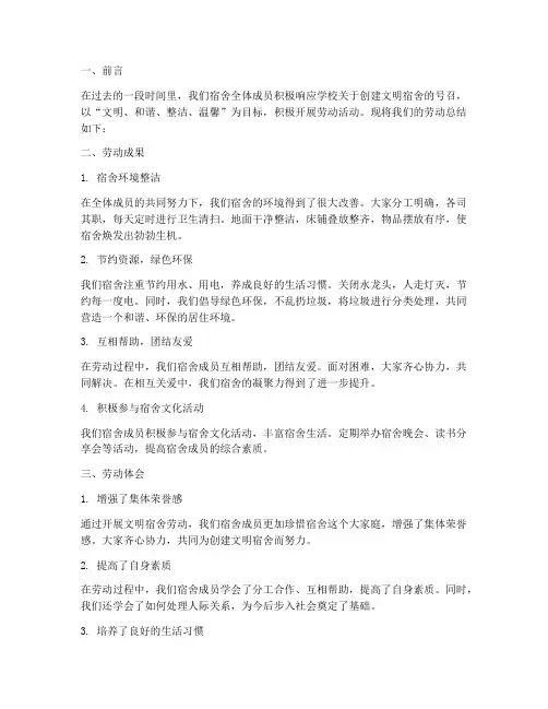 文明宿舍劳动总结范文