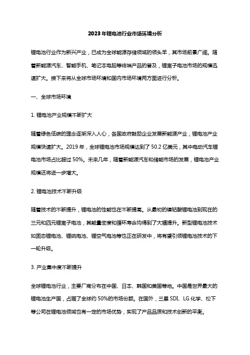 2023年锂电池行业市场环境分析