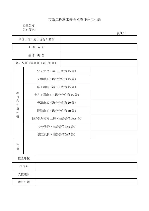市政工程施工安全检查评分汇总表_图文
