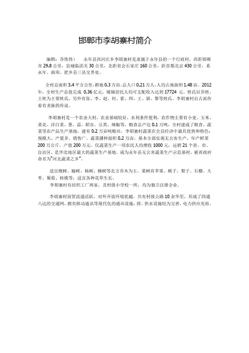 邯郸市李胡寨村简介