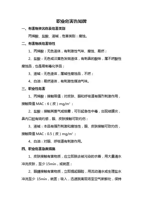 职业危害告知牌