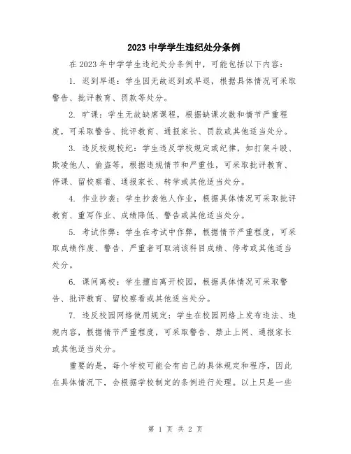 2023中学学生违纪处分条例