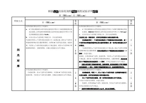 焊接验收规程新旧规程试验评判对照