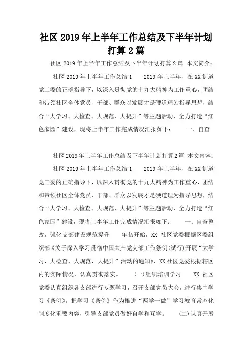 社区2019年上半年工作总结及下半年计划打算2篇