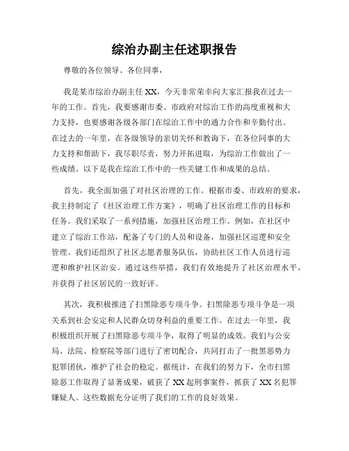 综治办副主任述职报告