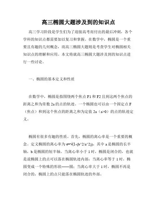 高三椭圆大题涉及到的知识点