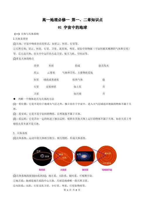 高中地理-高一第一二章知识点