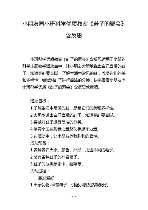幼儿园小班科学优质教案《鞋子的聚会》含反思