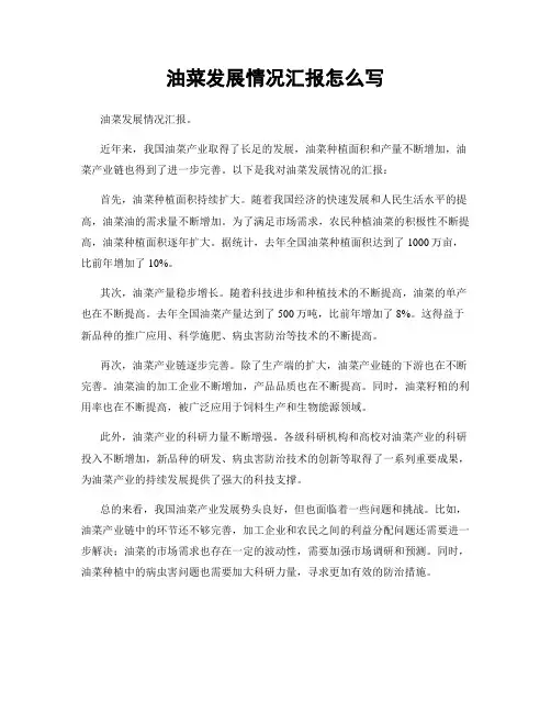 油菜发展情况汇报怎么写