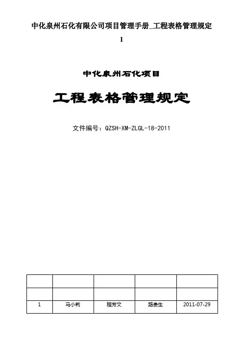 中化泉州石化有限公司项目管理手册_工程表格管理规定1