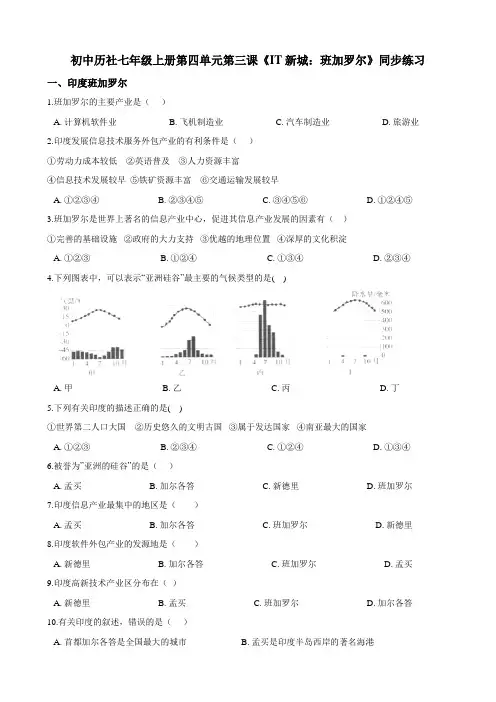 第四单元第三课《IT新城：班加罗尔》同步练习（含解析）
