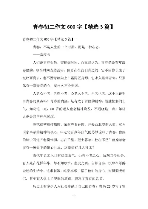 青春初二作文600字【3篇】