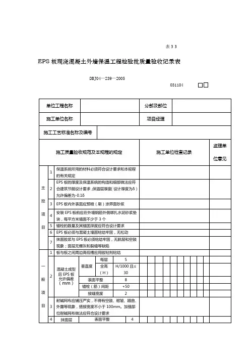 eps板现浇混凝土外墙保温工程考验批质量验收记录表[精品]精品资料