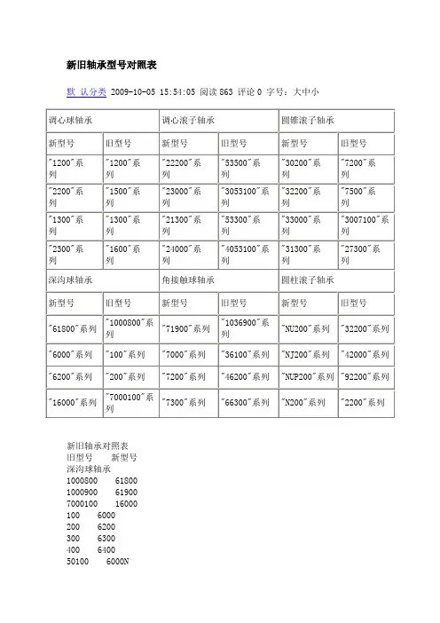 新旧轴承型号对照表