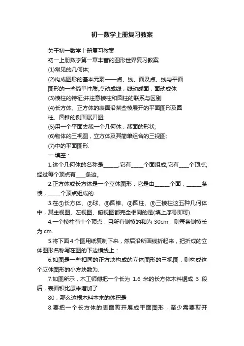 初一数学上册复习教案