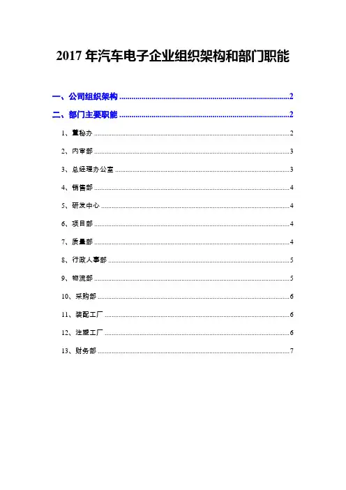 2017年汽车电子企业组织架构和部门职能