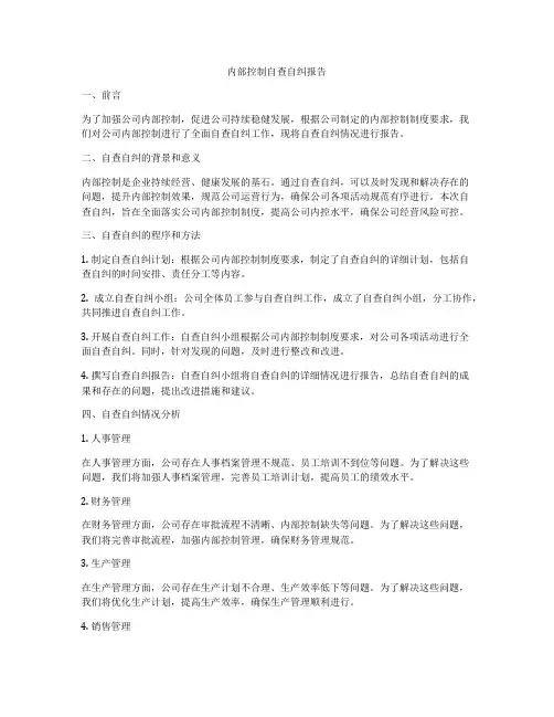 内部控制自查自纠报告
