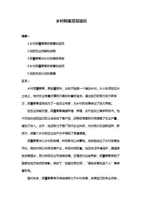 乡村阿董哥哥简历
