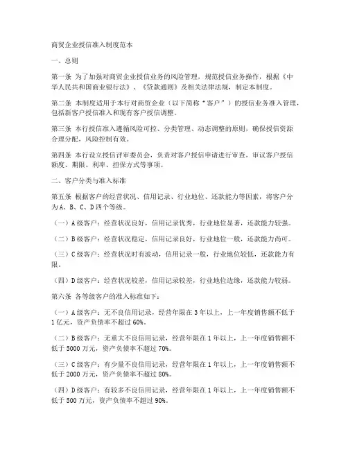 商贸企业授信准入制度范本
