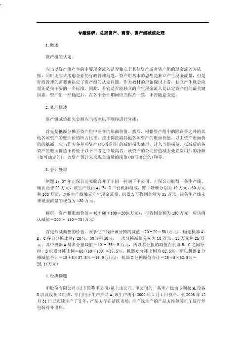 专题讲解：总部资产丶商誉丶资产组减值处理