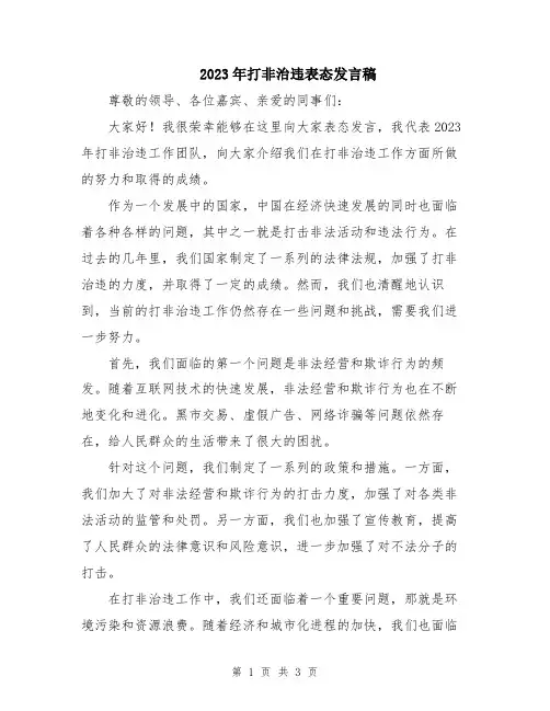 2023年打非治违表态发言稿