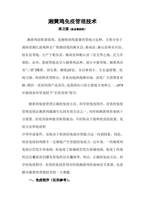 湘黄鸡免疫管理技术