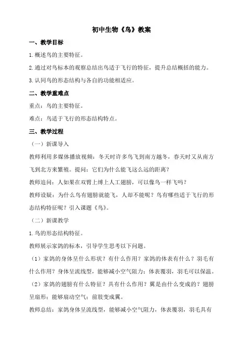 初中生物《鸟》教案