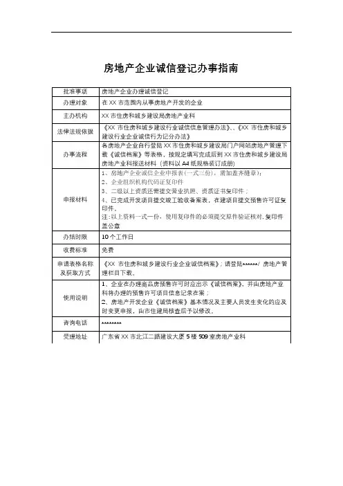 房地产企业诚信登记办事指南【模板】