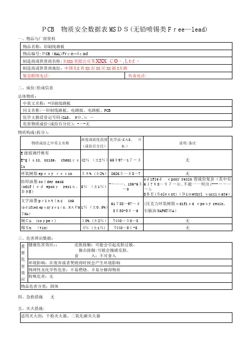 电路板(PCB) MSDS(2018最新最全-包含所有表面处理)