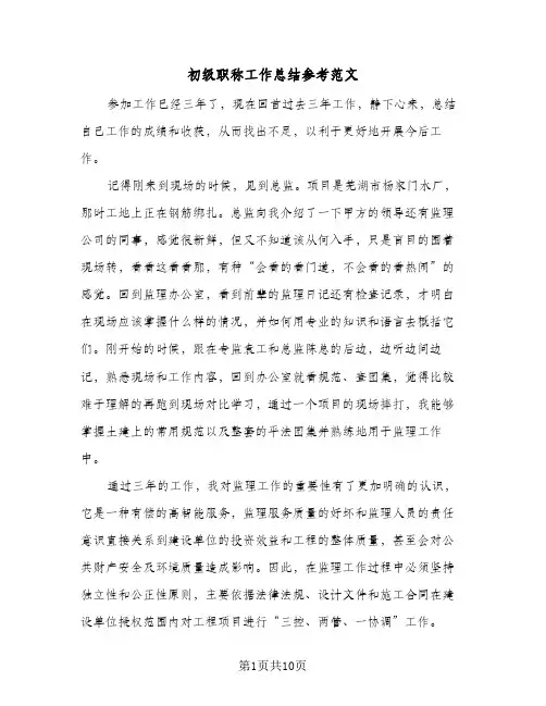 初级职称工作总结参考范文（4篇）