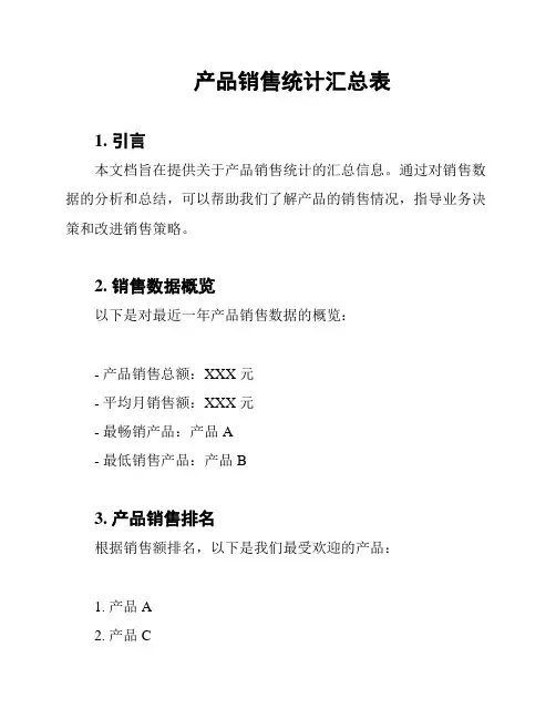 产品销售统计汇总表