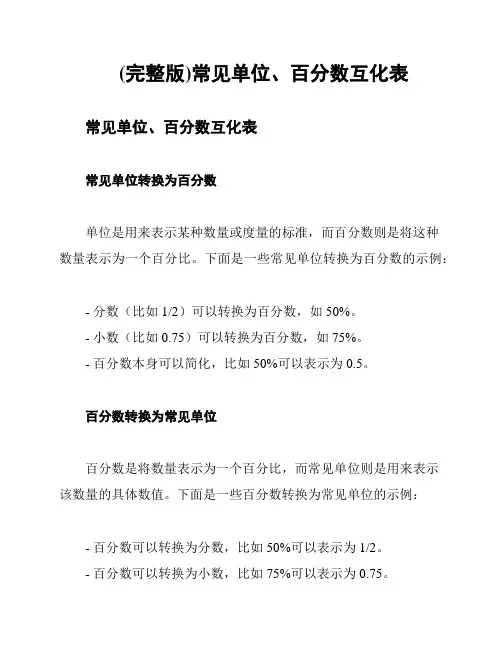(完整版)常见单位、百分数互化表