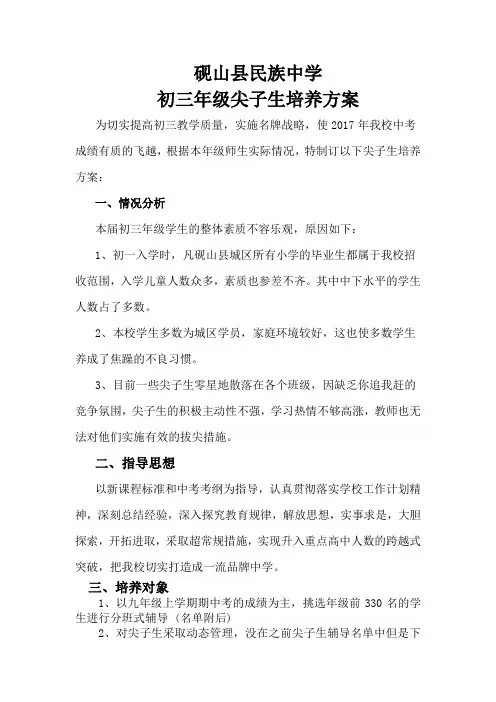 (完整版)初三年级尖子生培养方案