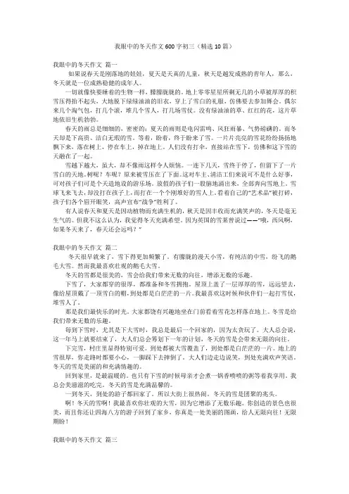 我眼中的冬天作文600字初三(精选10篇)