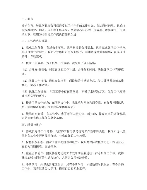 个人工作总结工作效率