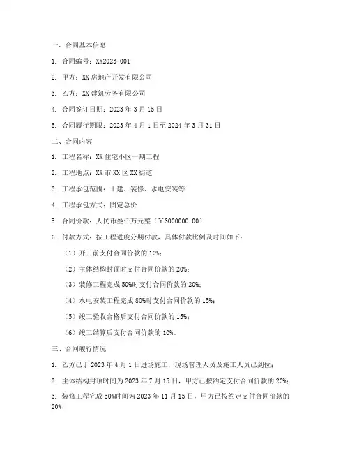 劳务合同签订台账记录