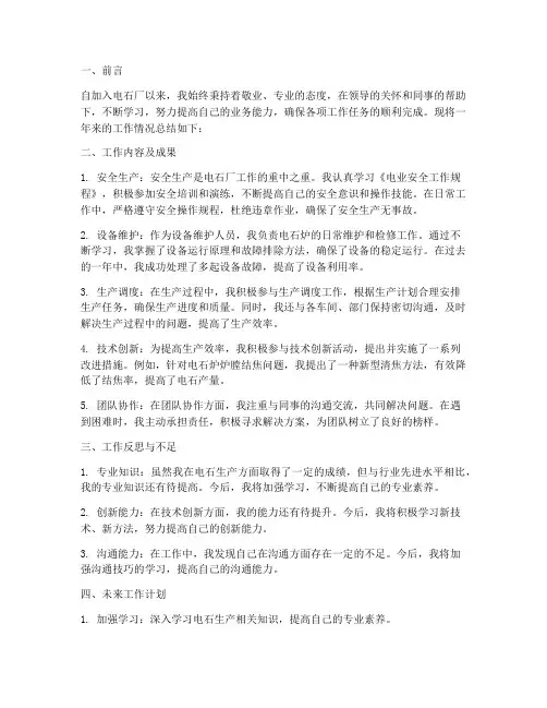 电石厂个人工作总结报告
