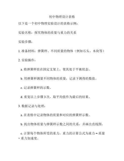 初中物理设计表格