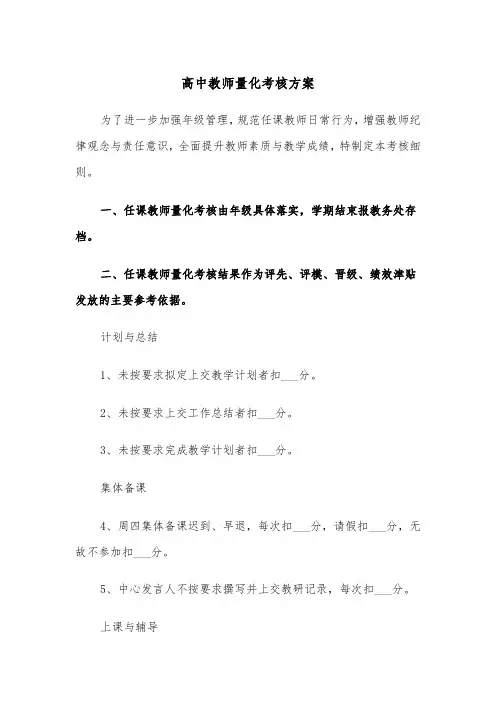 高中教师量化考核方案（二篇）
