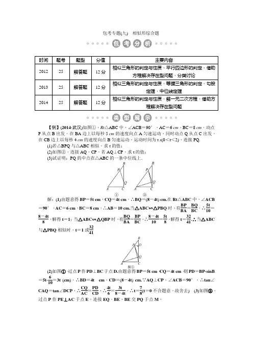 2015届内蒙古包头中考复习教学案：专题(九) 相似形综合题