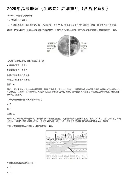 2020年高考地理（江苏卷）高清重绘（含答案解析）
