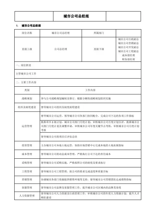 城市公司总经理任职资格