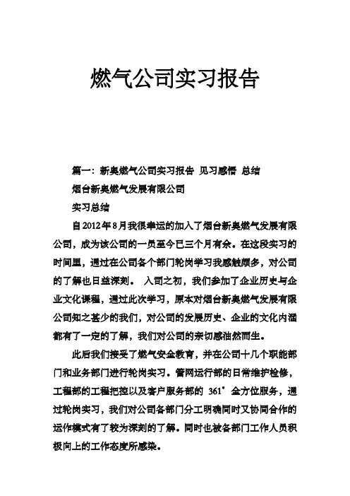 燃气公司实习报告